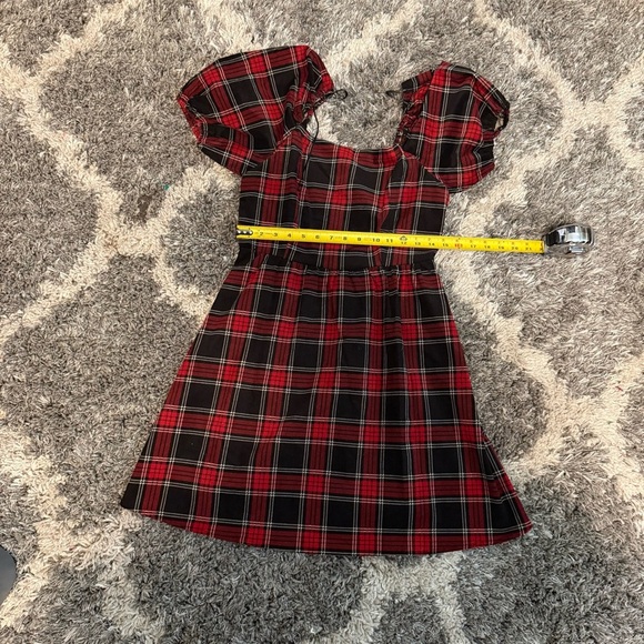 NEW Copper Key Plaid Dress Puff Sleeve Square Neck Milkmaid Smock Back Red Sz M - Picture 6 of 7